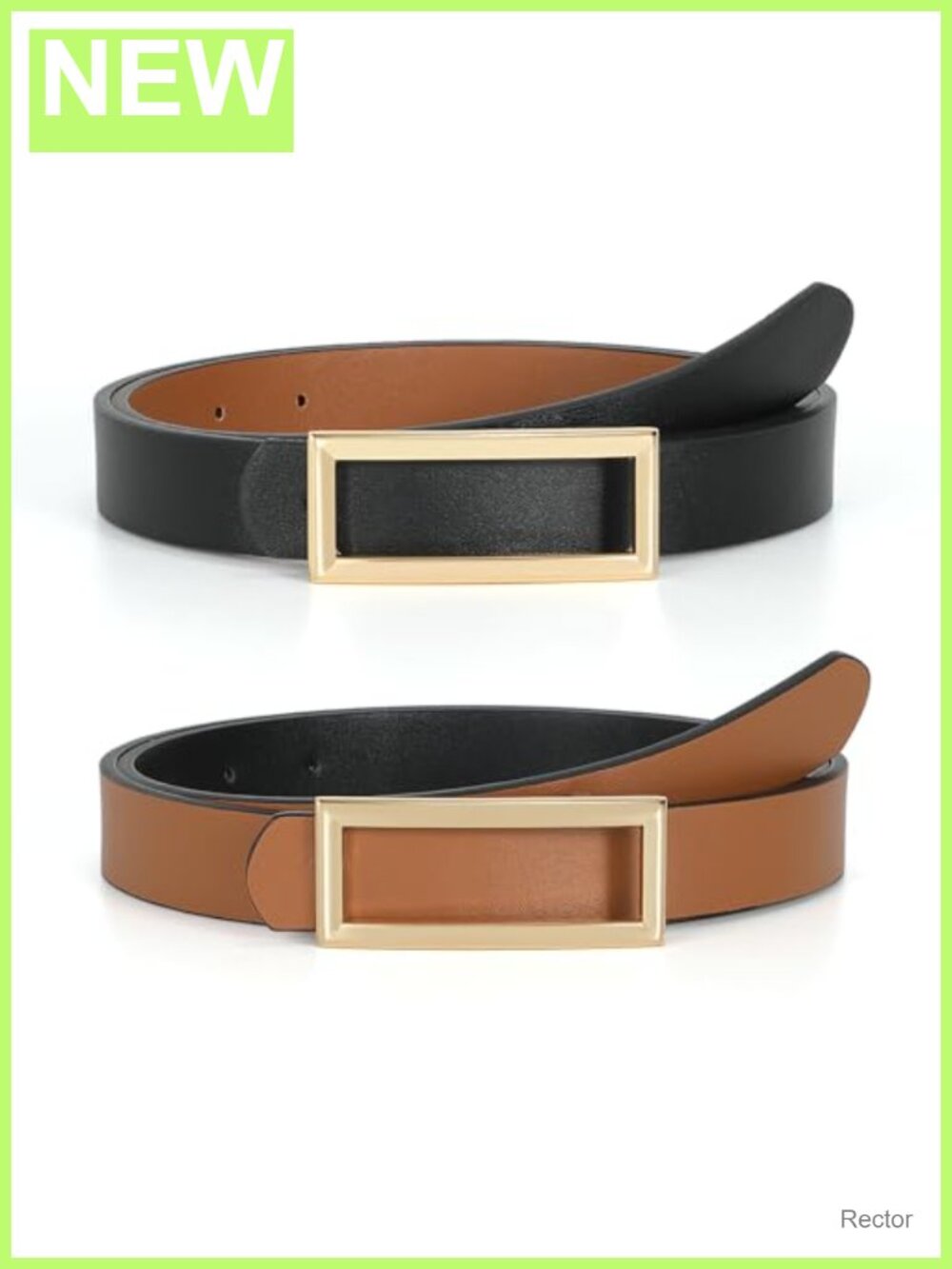 Reversible Faux Leather Belt with Gold Buckle for Women Adjustable